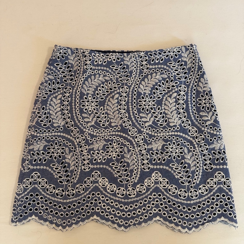 LOFT Blue and White Lace Mini Skirt